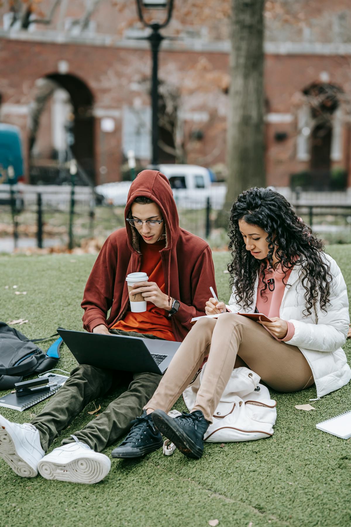 Students studying outdoors together while planning their next academic steps